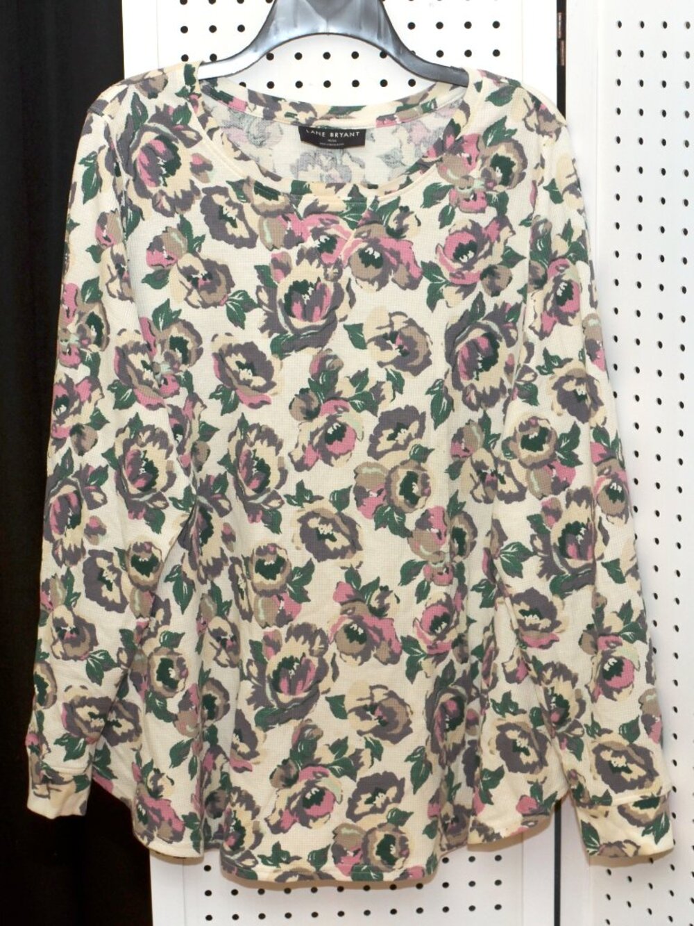 Plus Size 18/20 Lane Bryant Floral Ivory Cream Waffle Knit Thermal Top Shirt